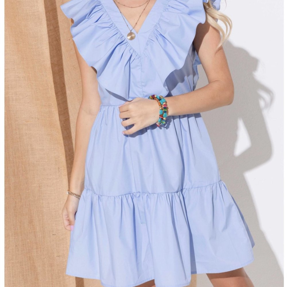 Midi Dress with ruffled cap sleeves